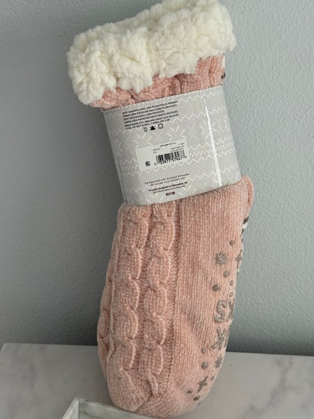 MUK LUKS Women's Chenille Cabin Socks Light Pink Nordic and Solid - Picture 4 of 5
